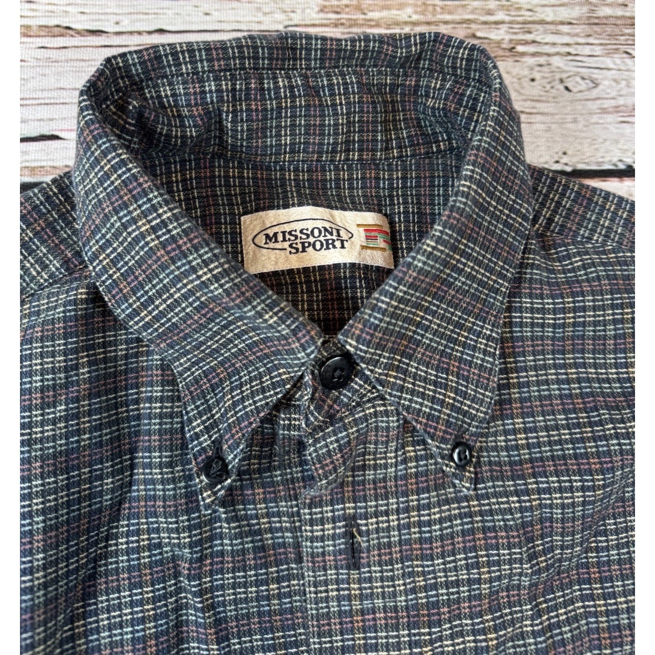 Missoni Sport Abstract Check Multicolor Vintage Button Down Shirt Men's Size M