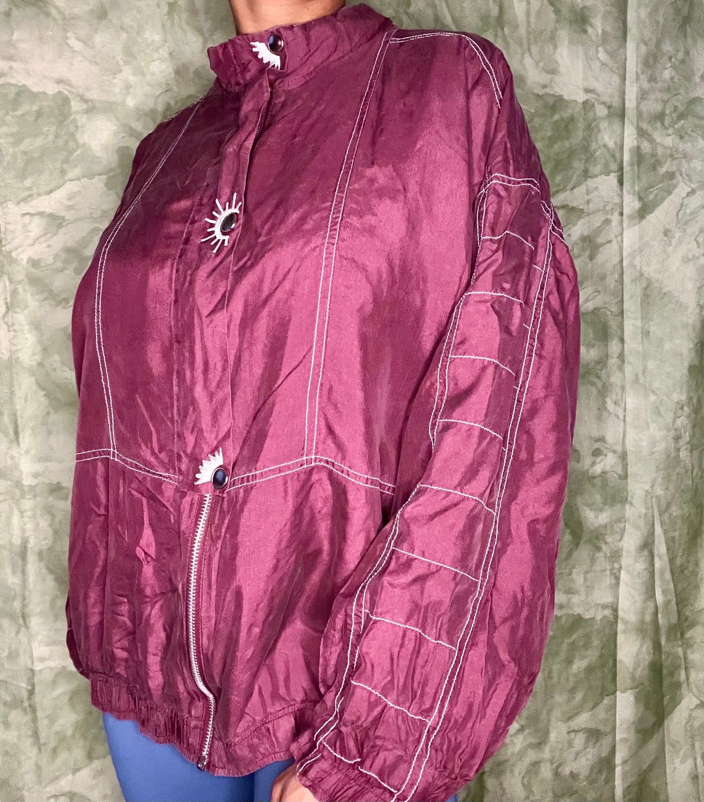 Vintage Burgundy Janeve Eombroidered Windbreaker