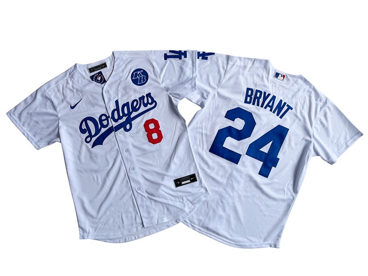 Size:XL Los Angeles Dodgers 8+24# Kobe Bryant Royal White Jersey