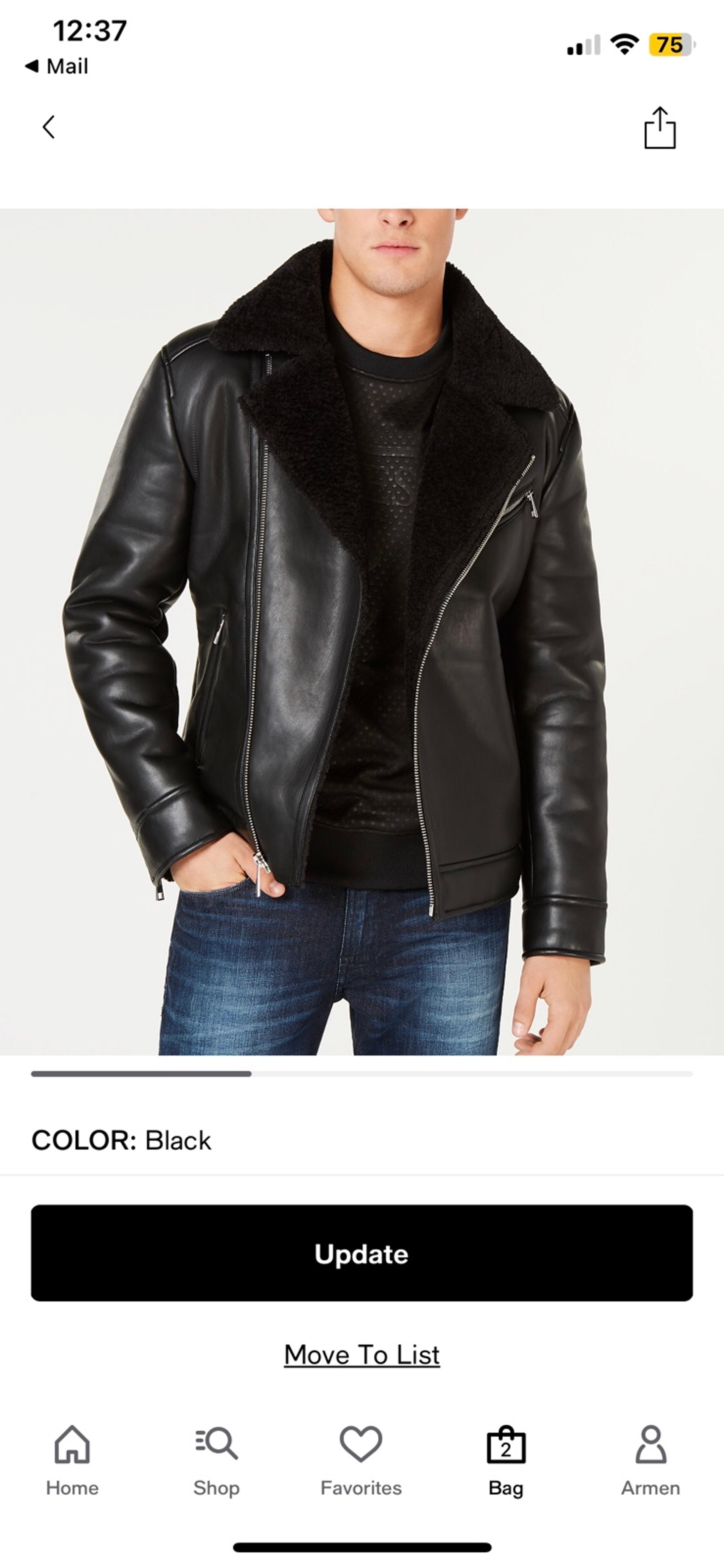 Guess Mens Asymmetrical Black Faux Leather Fur Motorcycle Jacket Bomber 118AU322