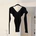 Low Classic V Neck Rib Knit Top in Black One Size Retail 295