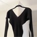 Low Classic V Neck Rib Knit Top in Black One Size Retail 295