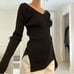 Low Classic V Neck Rib Knit Top in Black One Size Retail 295