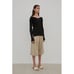 Low Classic V Neck Rib Knit Top in Black One Size Retail 295