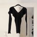 Low Classic V Neck Rib Knit Top in Black One Size Retail 295