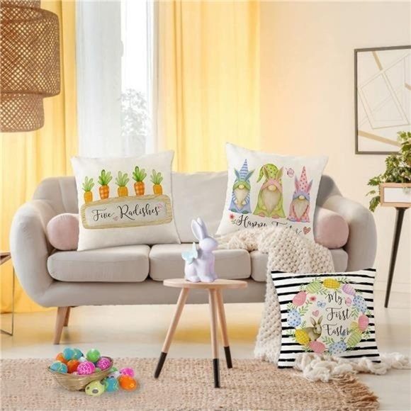 Easter Pillow Covers 18x18 Set of 4 Easter Decorations for Home
