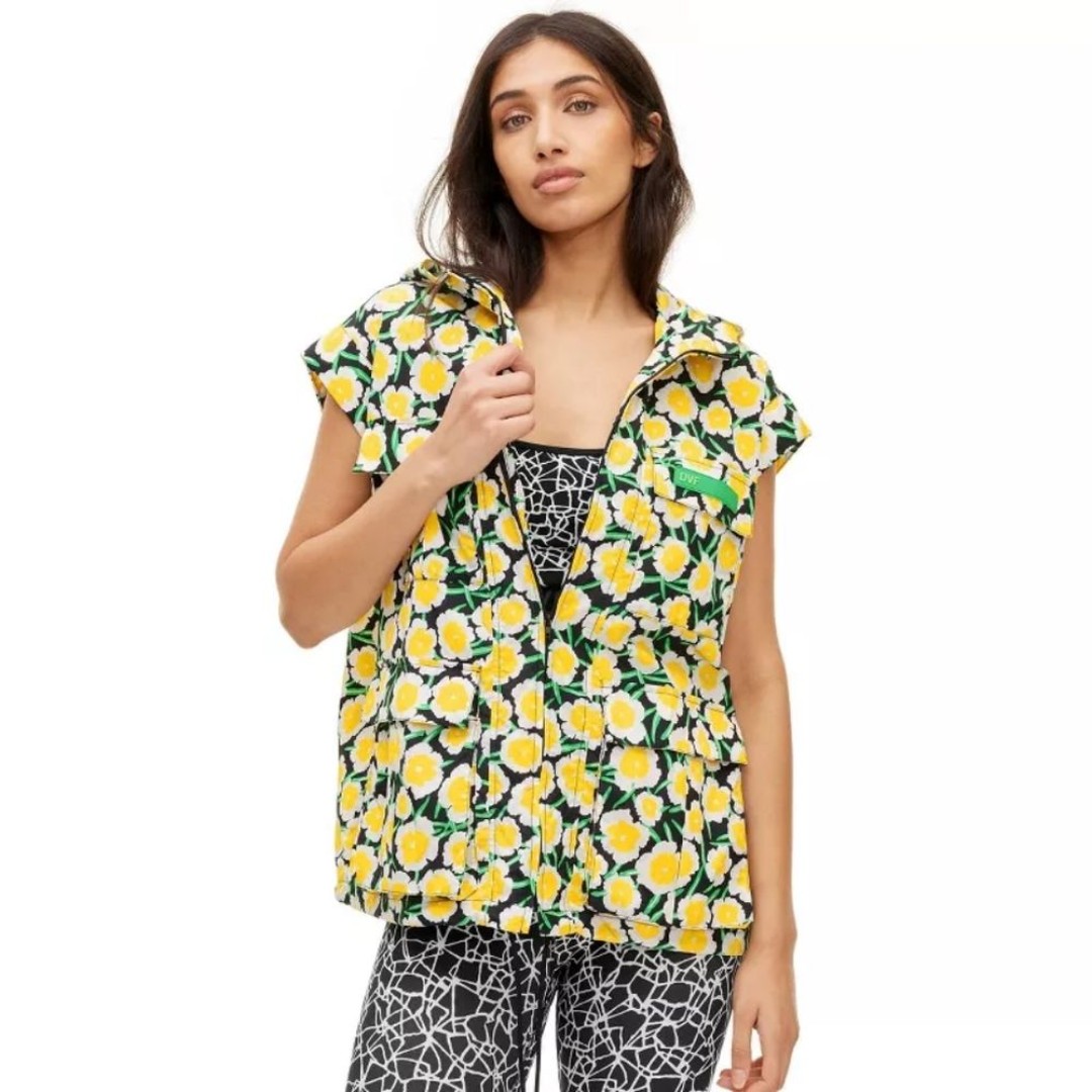 Diane von Furstenburg DVF for Target Nylon Yellow Poppy Short Sleeve Hooded Vest