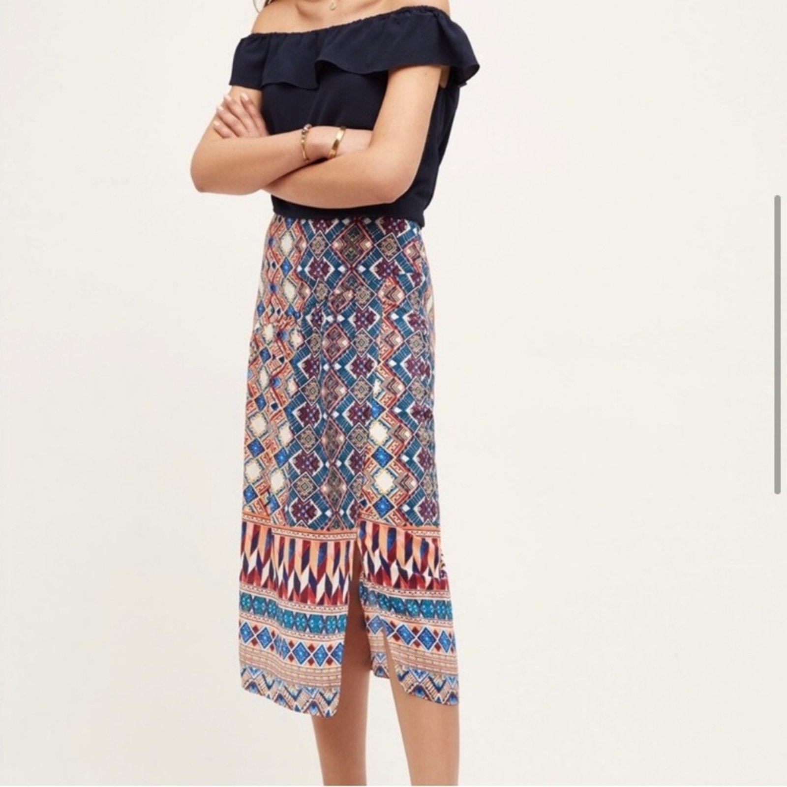 RARE! NWT Anthropologie HD in Paris Geometric Printed Skirt Size 14! 100% Silk!