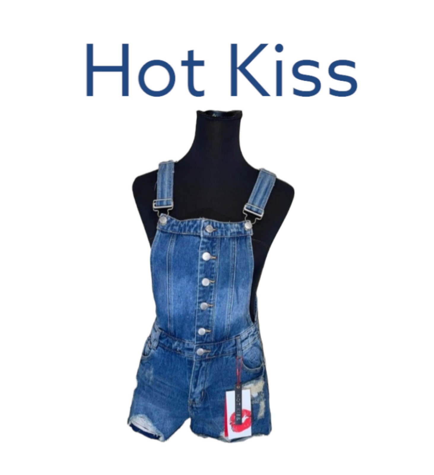 Hot Kiss Blue Denim Sleeveless Metal Button Short Jumpers For Women Size S