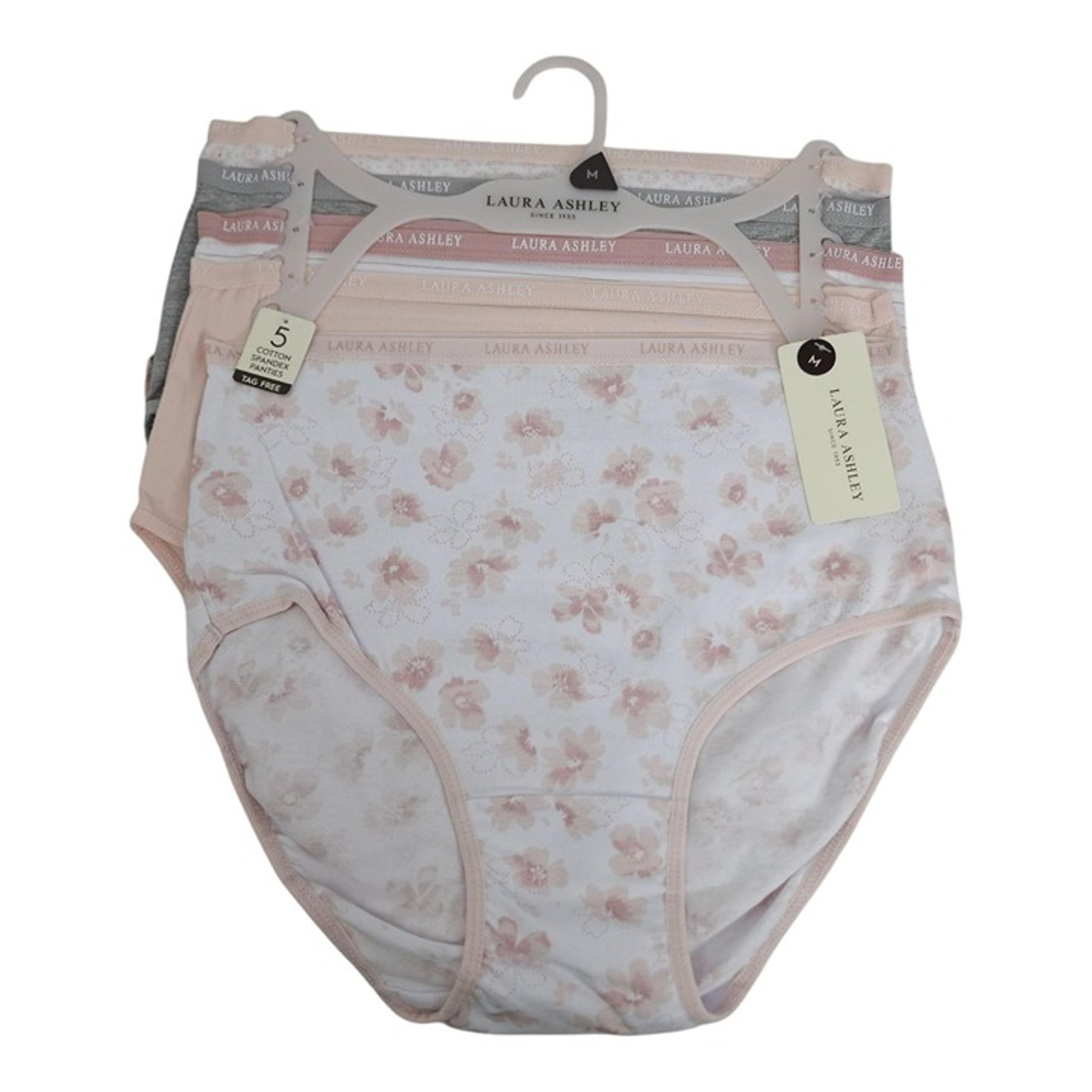 Laura Ashley Womens Cotton & Spandex Floral Panties 5-Pack Medium Pink Gray