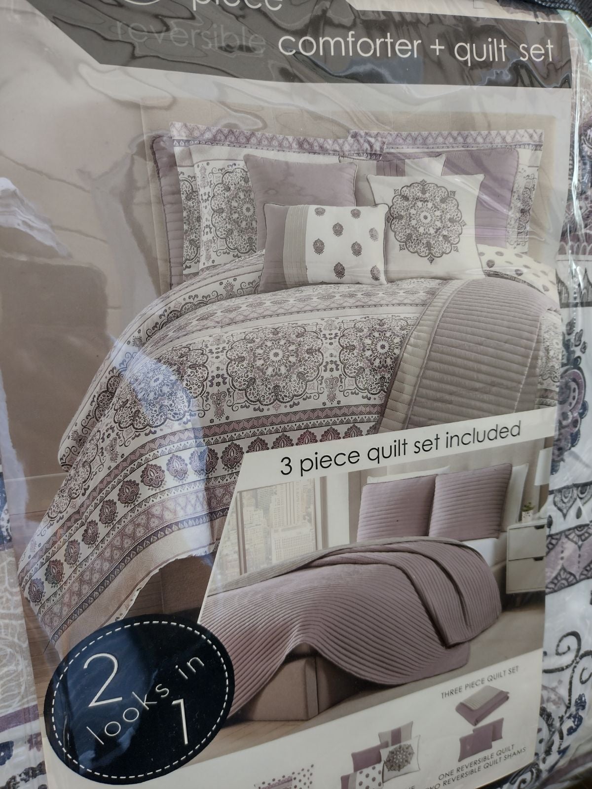 Gray & Lilac store Medallion King 10-Piece Reversible Comforter & Quilt Set