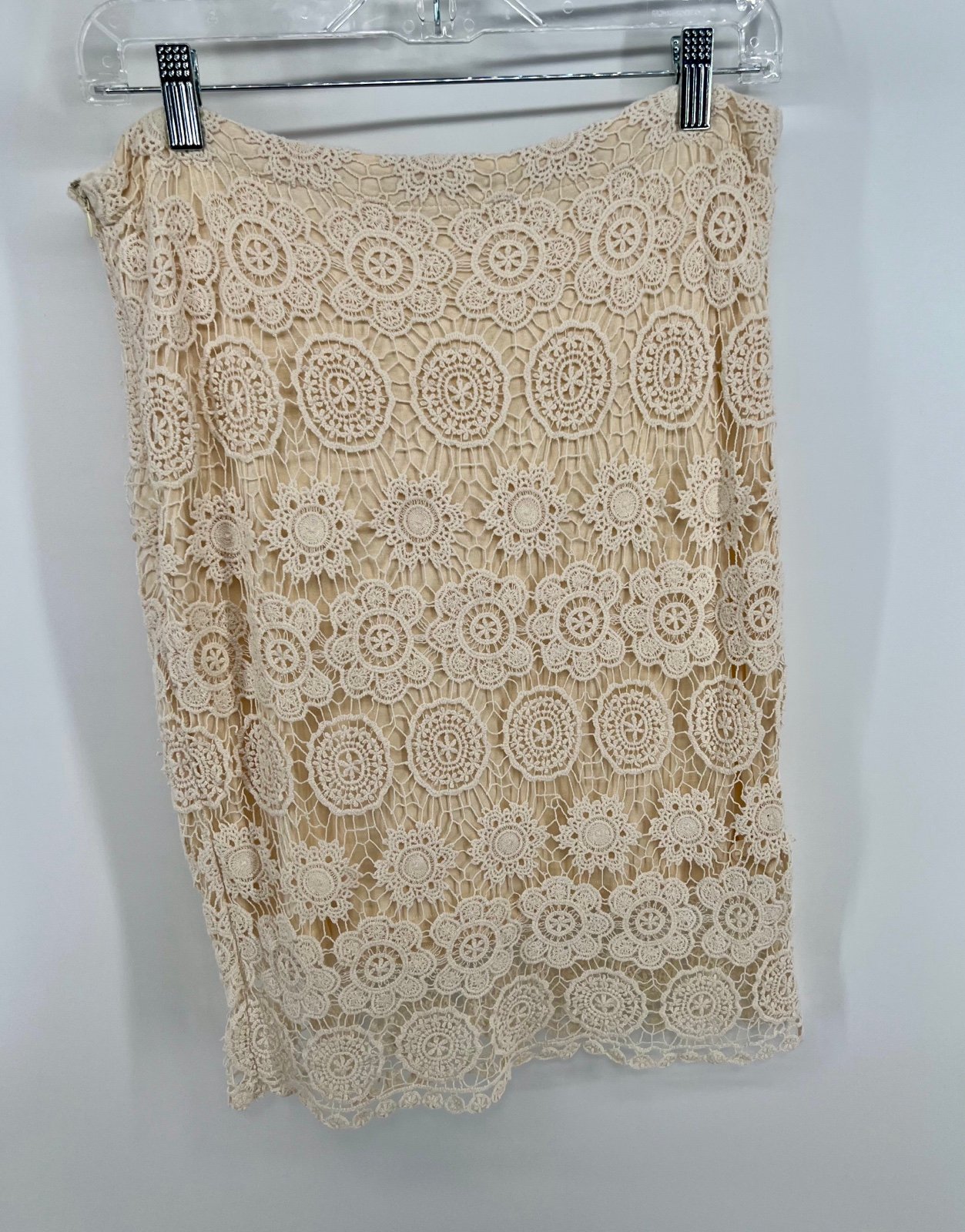 Anthropologie Solitaire Beige Neutral Crochet Lined Skirt Size M Medium