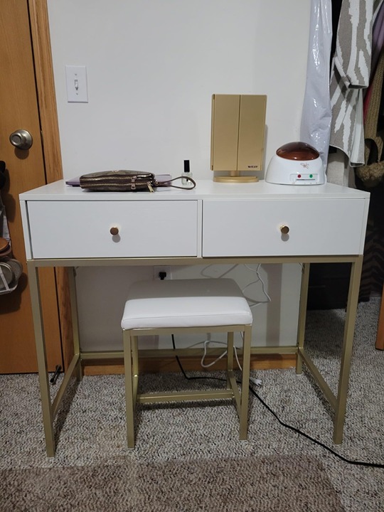 35.4 White and Gold Desk with 2 Drawers