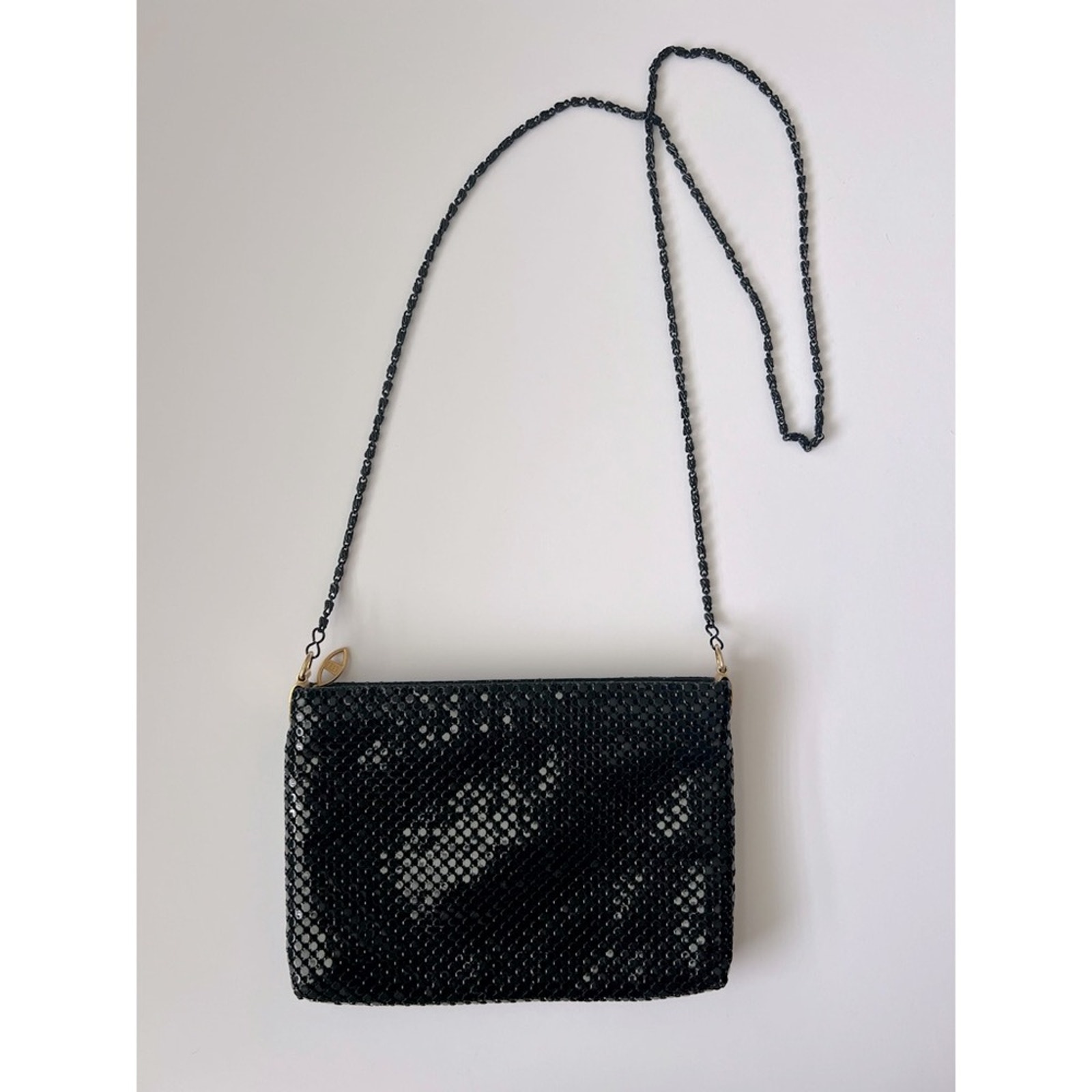 Vintage 90s Chain Mail Purse Black Metal strap clutch shoulder evening bag