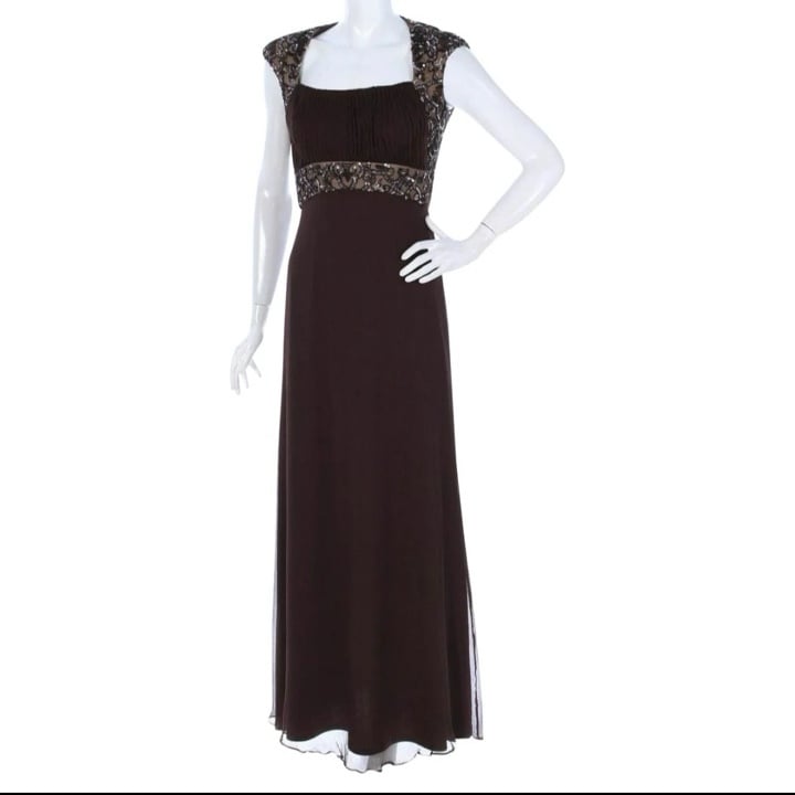 Tadashi Collection Beaded Silk Floor Length Dress