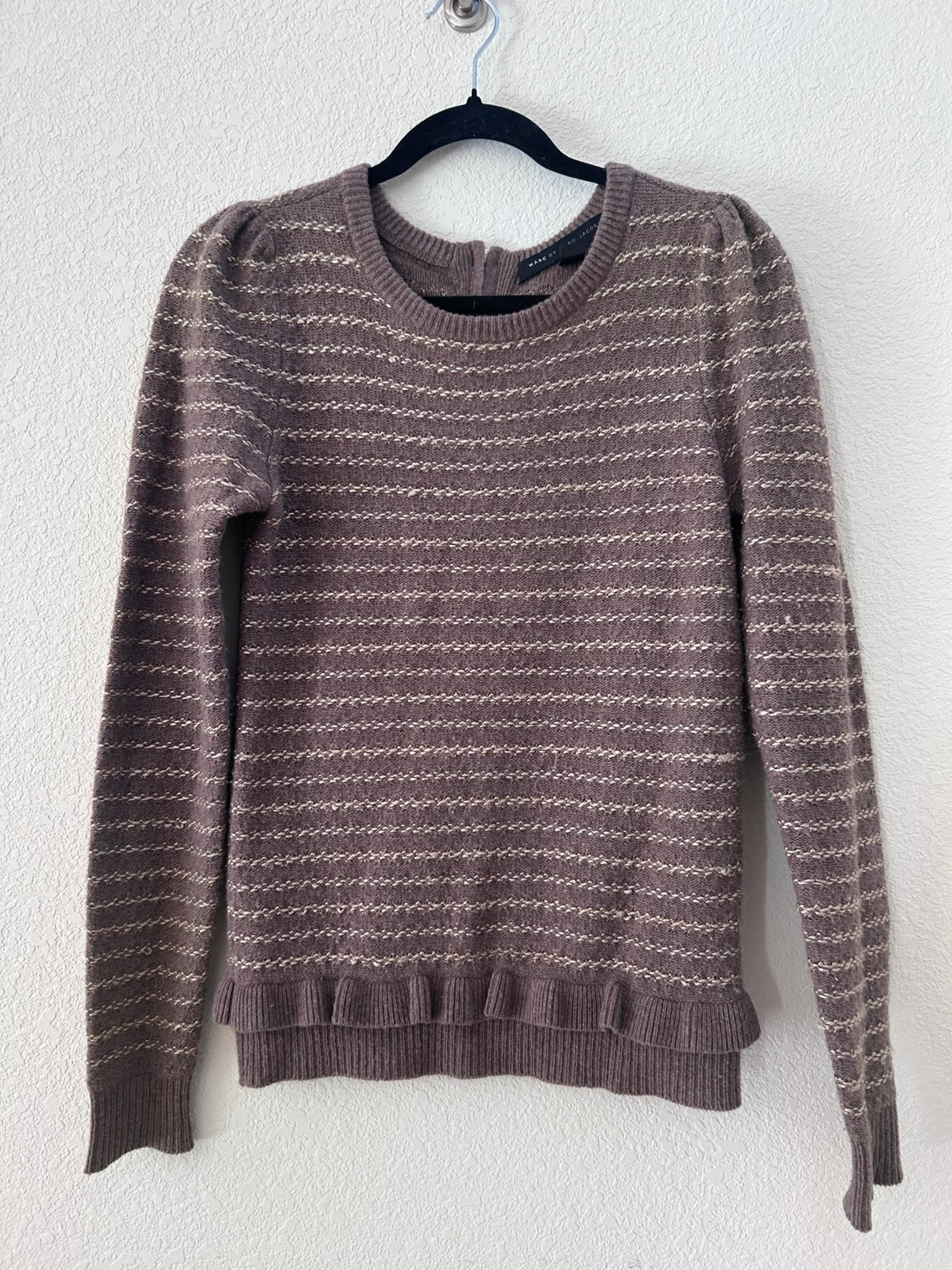 Marc By Marc Jacobs Brown and Gold Ruffle Crew Neck Wool Sweater Size XS