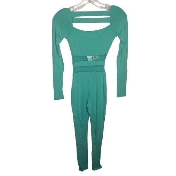 Naked Wardrobe Women's Size Small Jumpsuit Blue Sheer Long Sleeve Strappy NWT