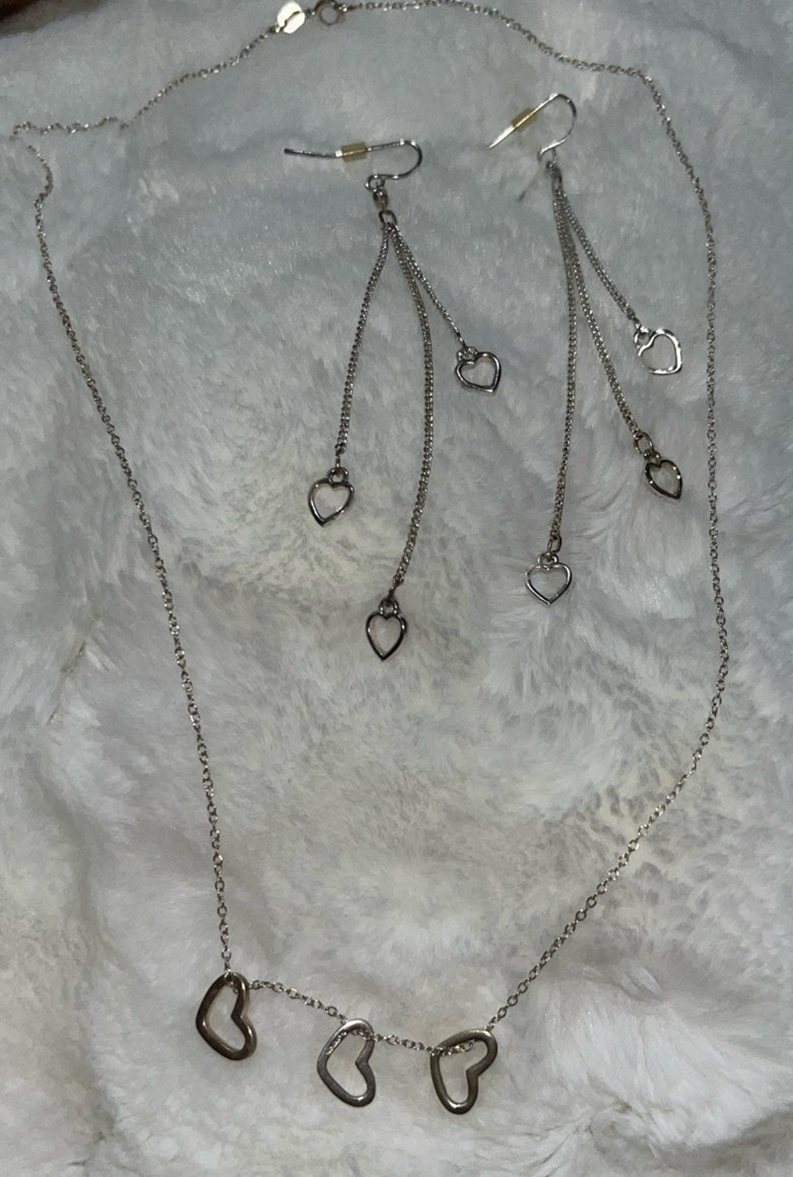 EARRINGS AND NECKLACE HEART SET 925 STERLING SILVER