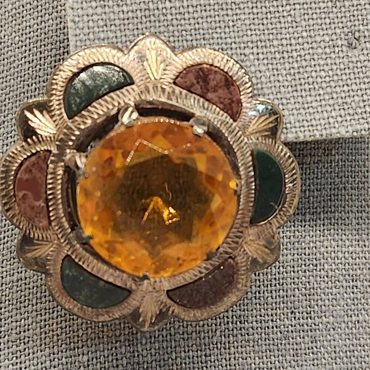 Scottish Agate Hallmarked Sterling Silver Brooch