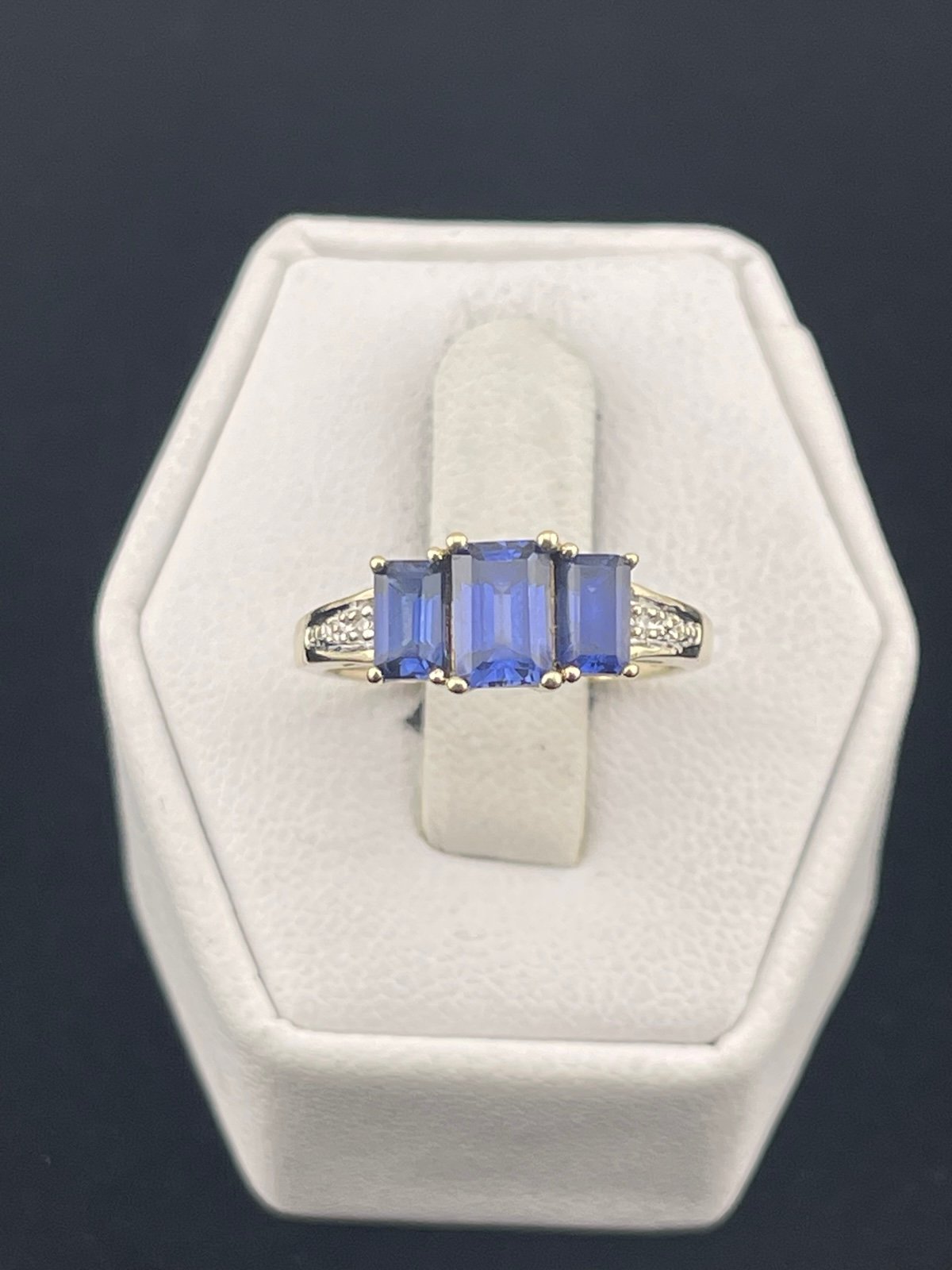 Vintage past present and future sapphire and diamond ring 10 karat yellow gold