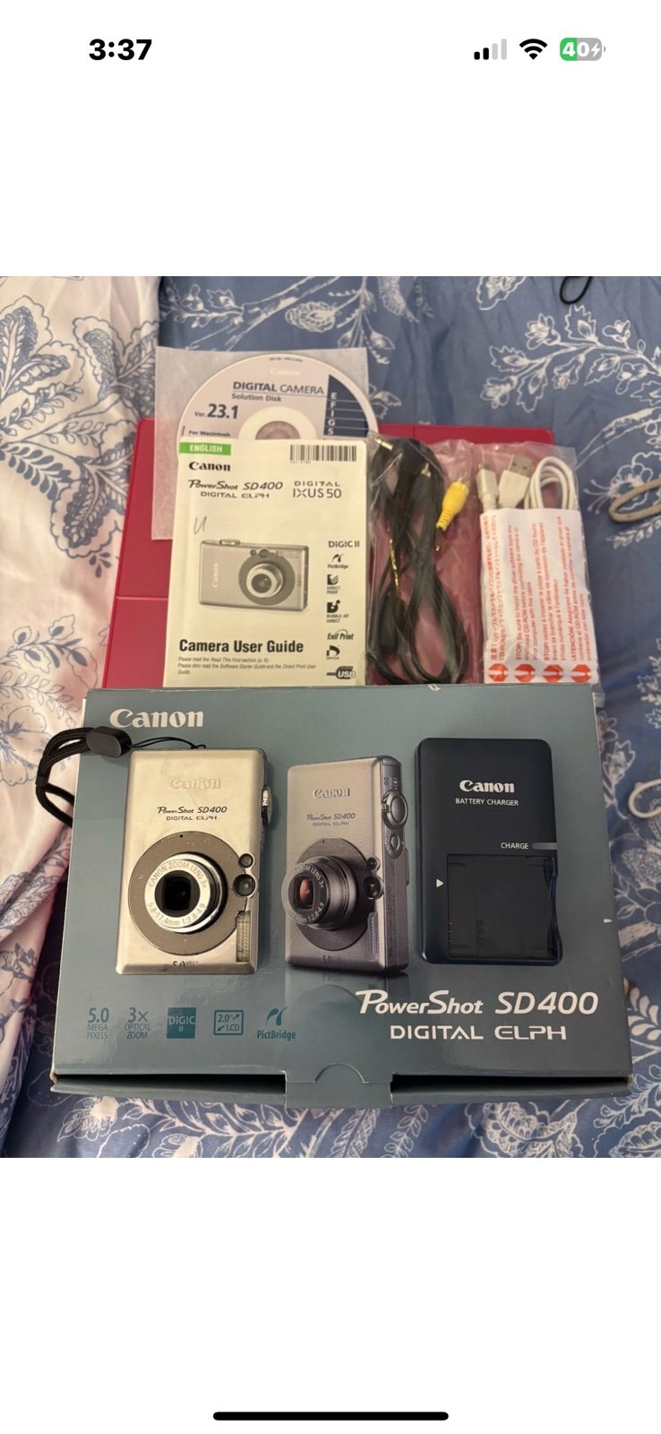Canon ELPH SD400-SILVER Digital Camera-SD Card & Accessories In Box-Tested Exc.