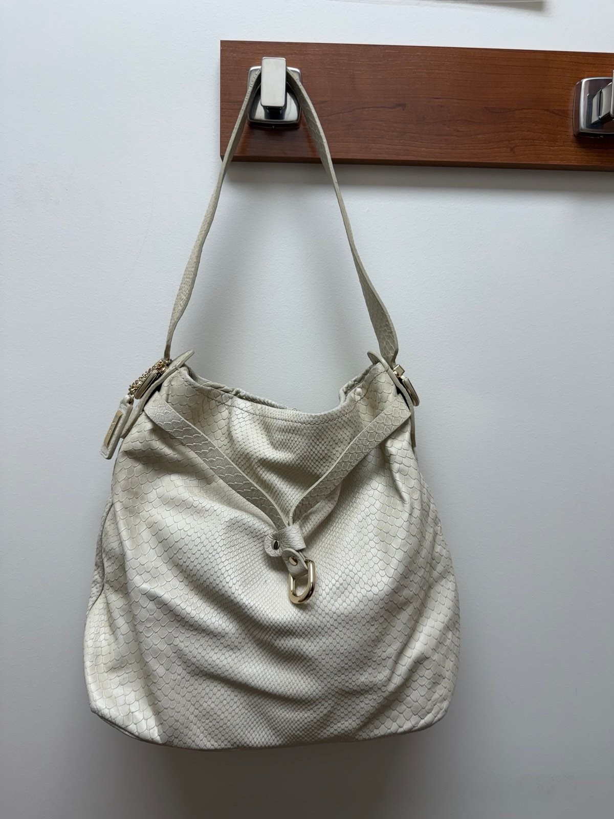 Cole Haan Perry Street Casey Ivory Python Drawstring Hobo