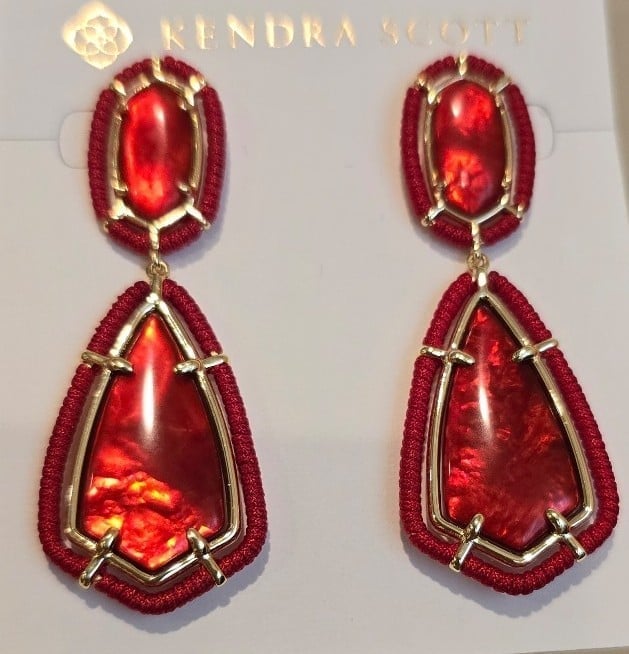 NWT KENDRA SCOTT RED EARRINGS GOLD 14K GOLD PLATED OVER BRASS