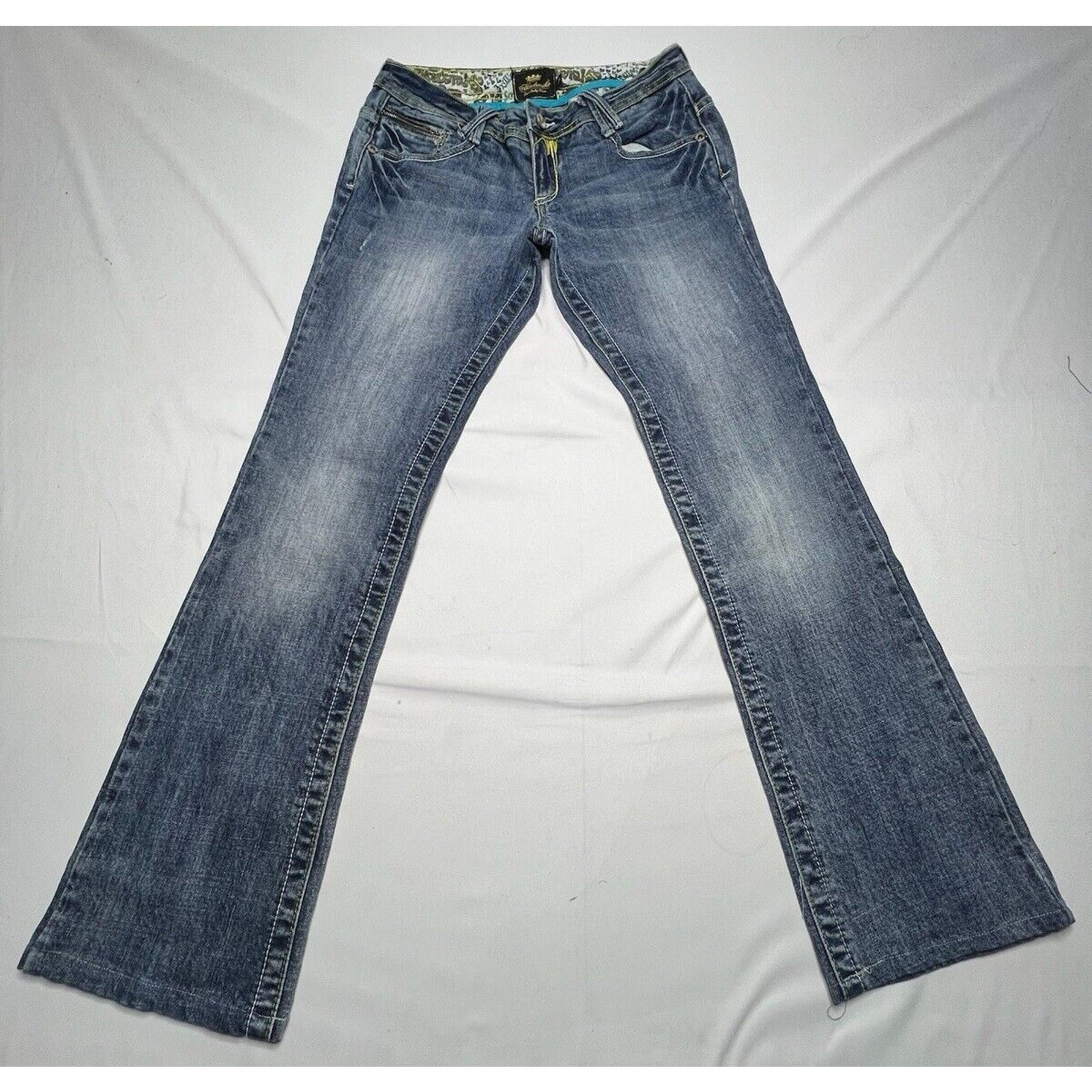 Akademiks Women's Heart Butterfly Embroidered Bootcut Jeans - Size 28x30.5