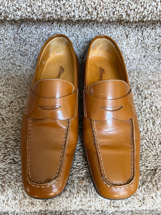 Santoni Women's Tan Leather Penny Loafers