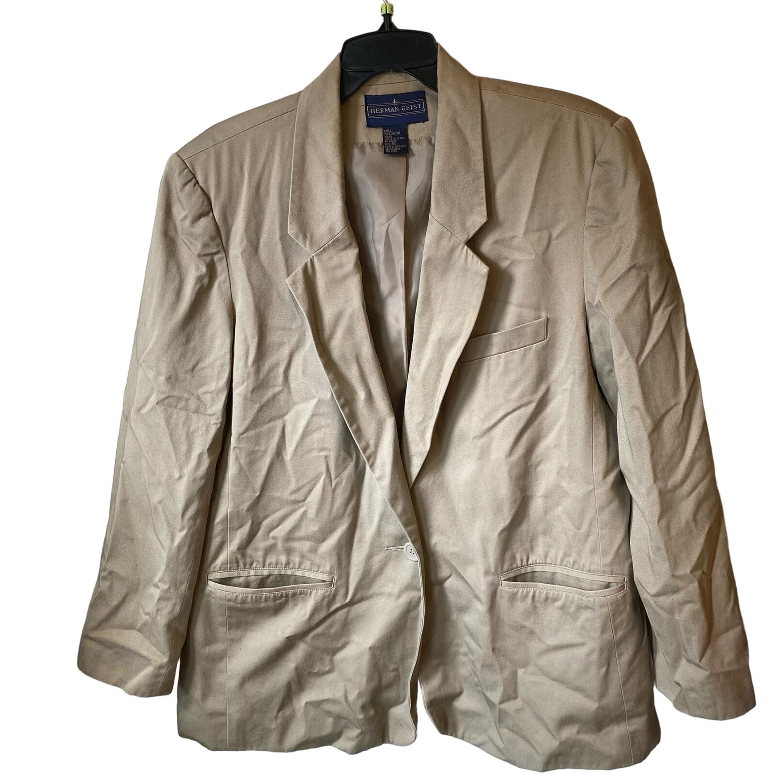 Herman Geist 100% cotton Women 1 Button blazer size 16 Beige Pockets Career
