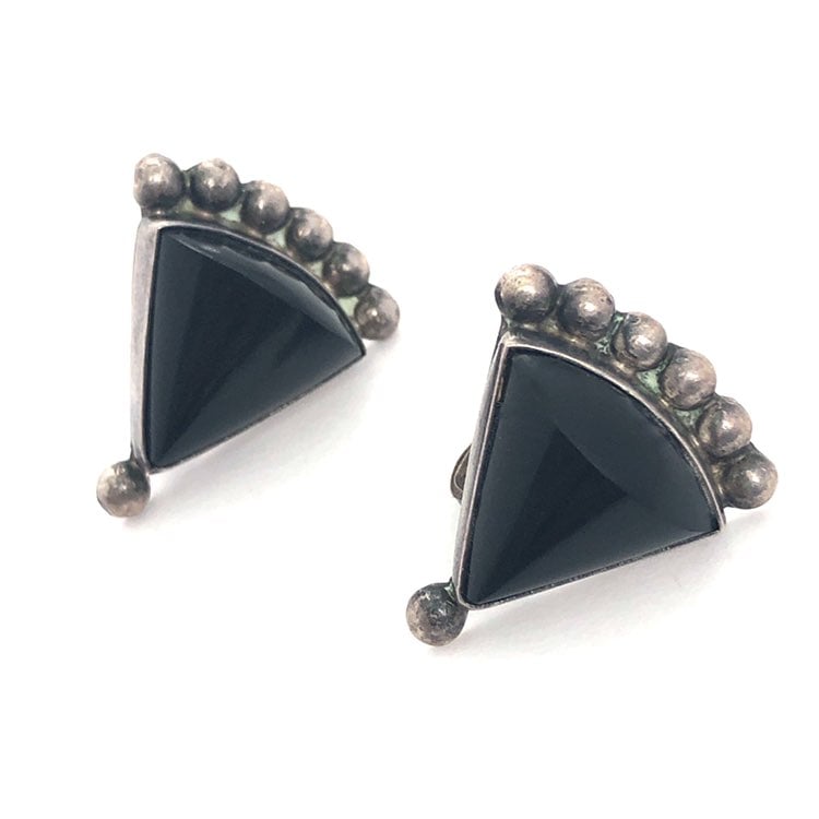 Vintage Onyx Sterling Screwback Earrings