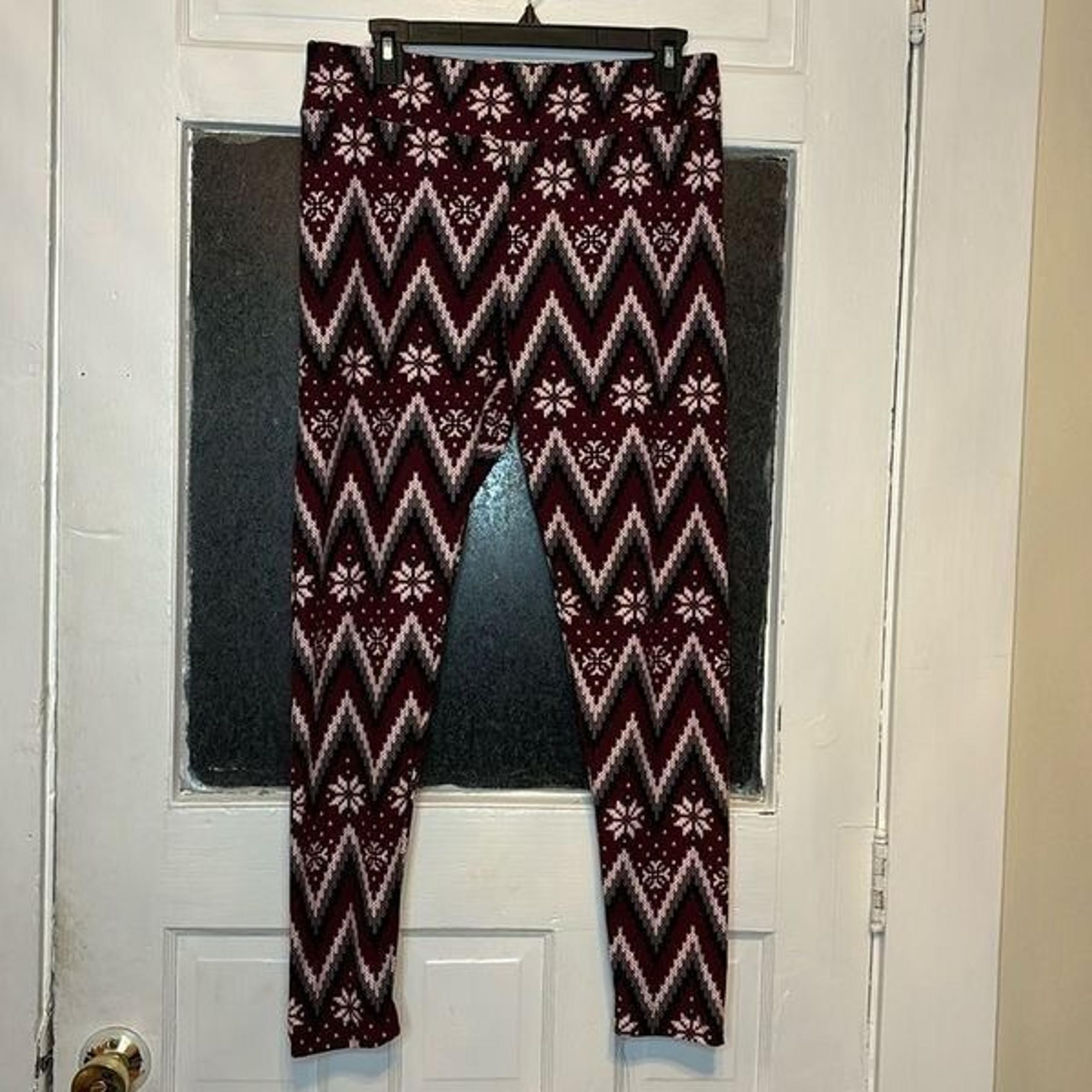 Faded Glory Women’s Burgundy Red Ski Pattern Style Casual Leggings L 12-14