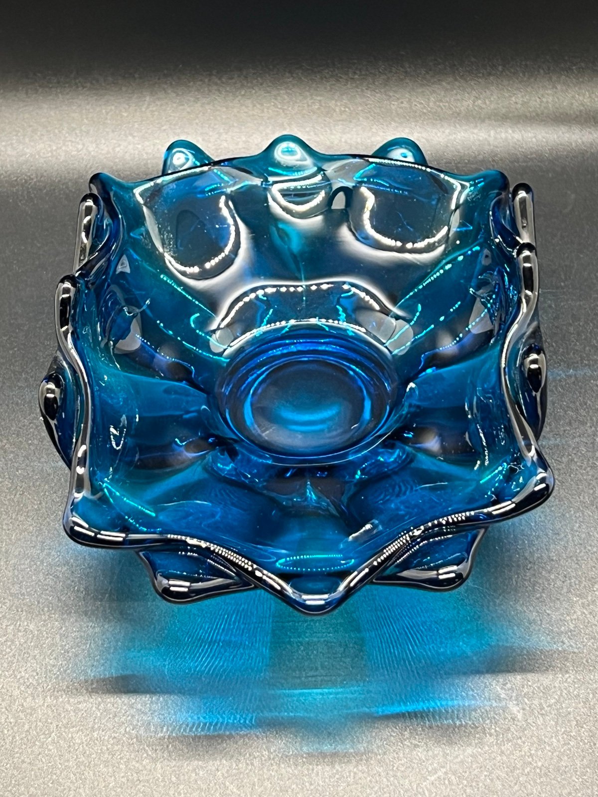 Viking Bluenique Glass Folded Double Crimped Candy Dish
