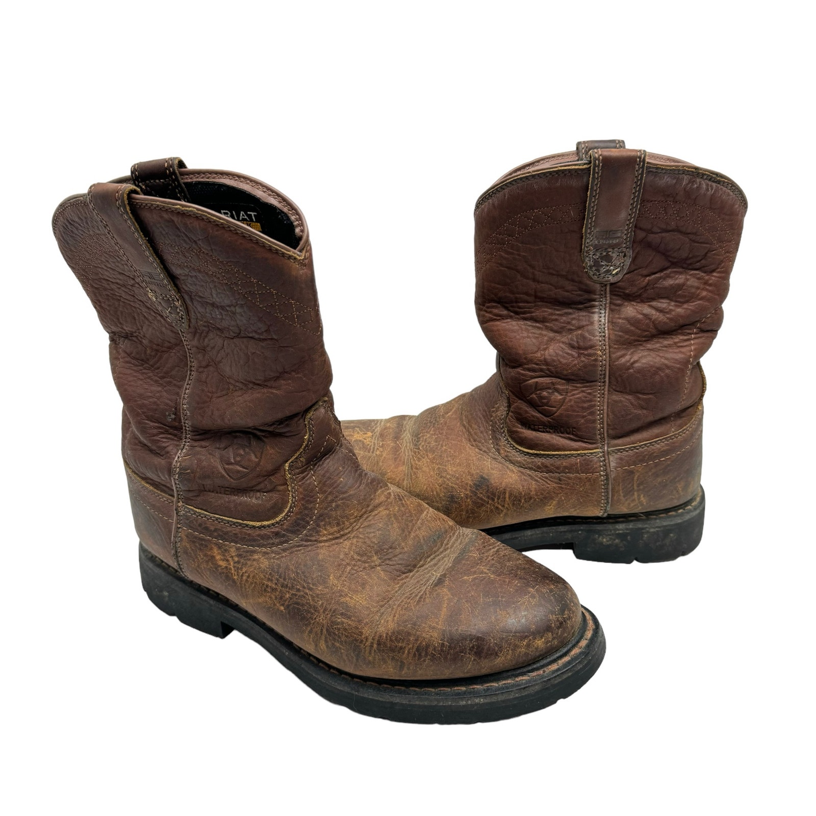 ARIAT Sierra Brown Leather Round Toe Waterproof Outdoor Sturdy Men's Work Boots