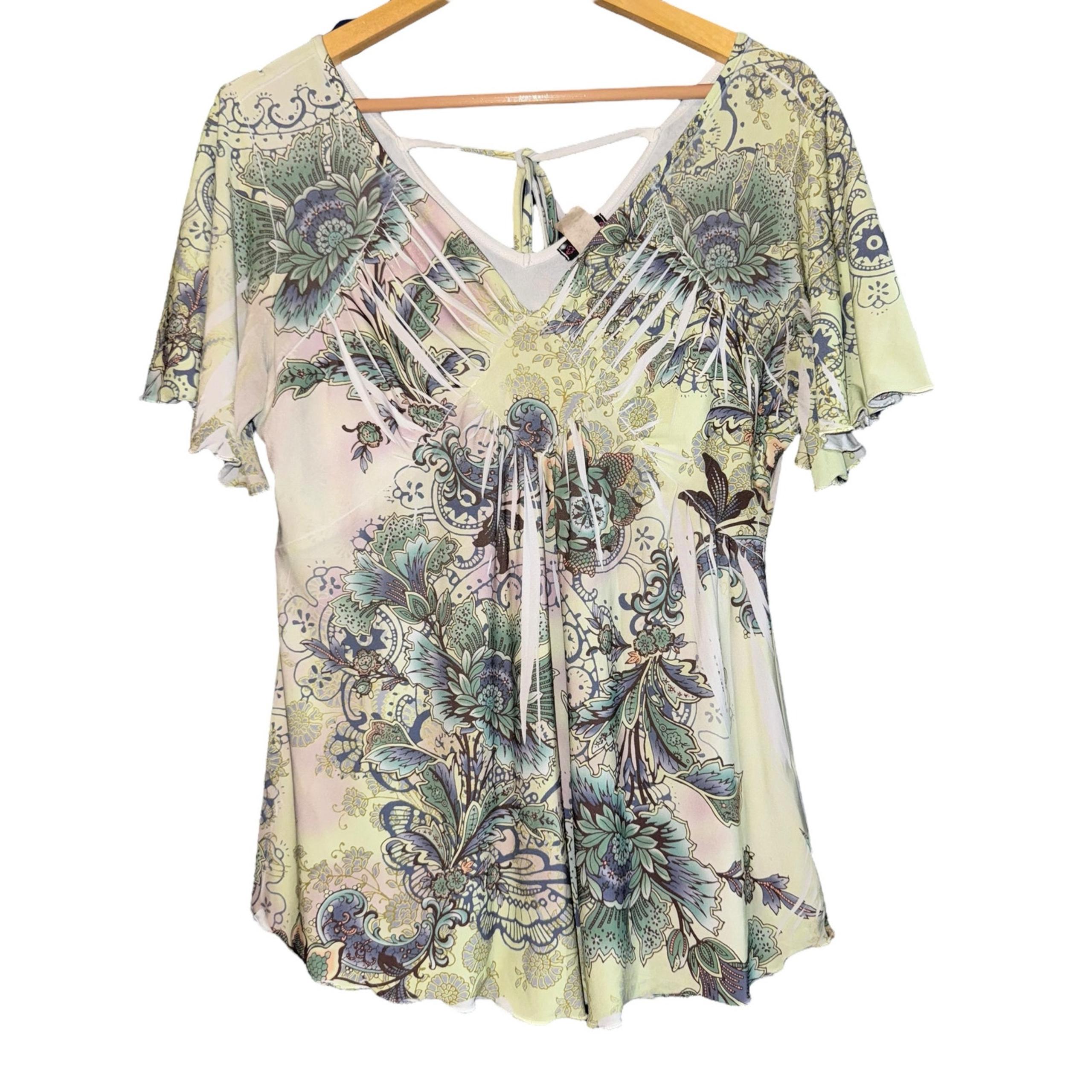 Vintage Y2K Cocomo Fairy Top Women's Medium Flutter Sleeve Floral Whimsy Boho