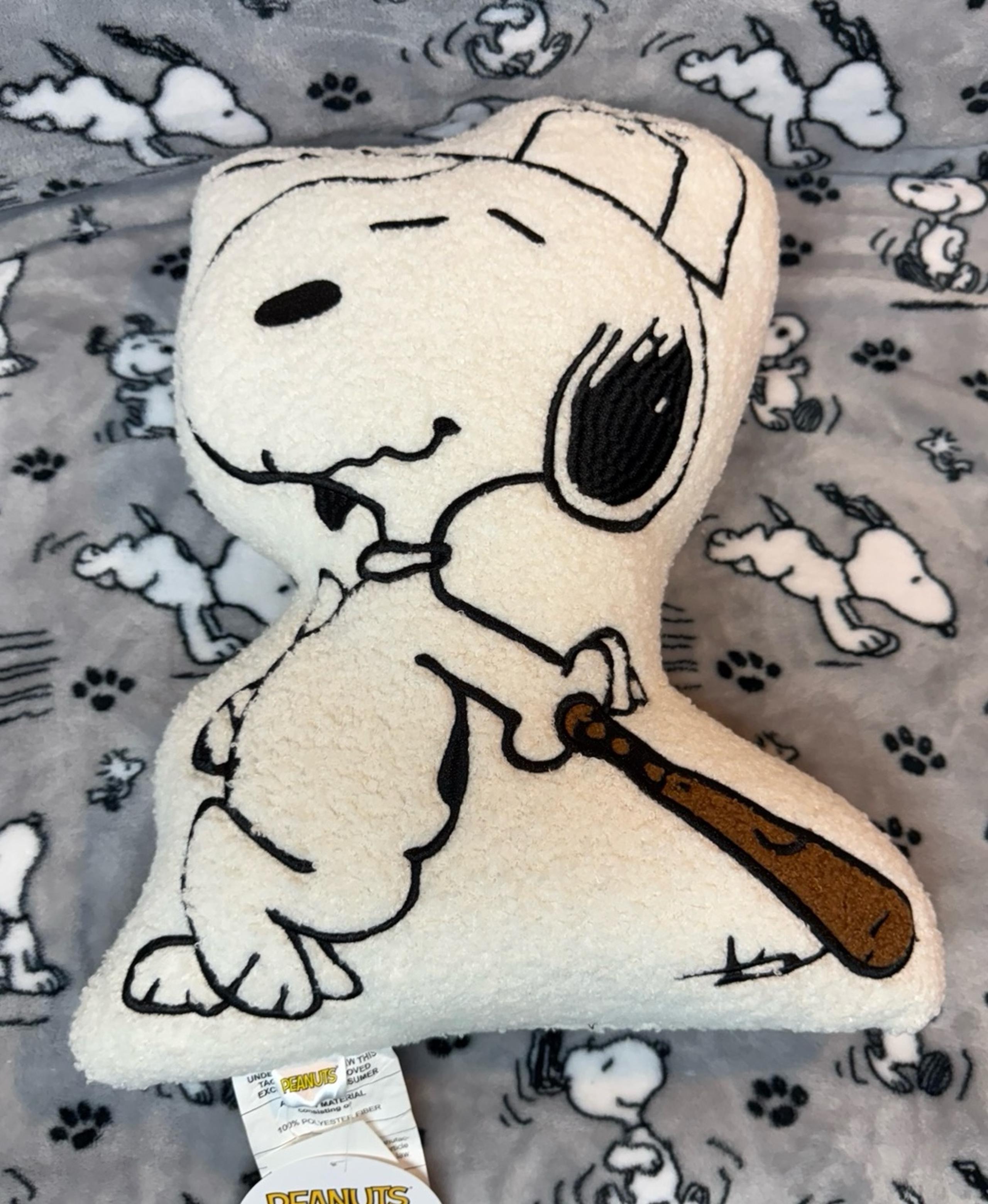 Snoopy w/Ball Cap and Ball Bat Sherpa Decorative Pillow 14x17- NWT