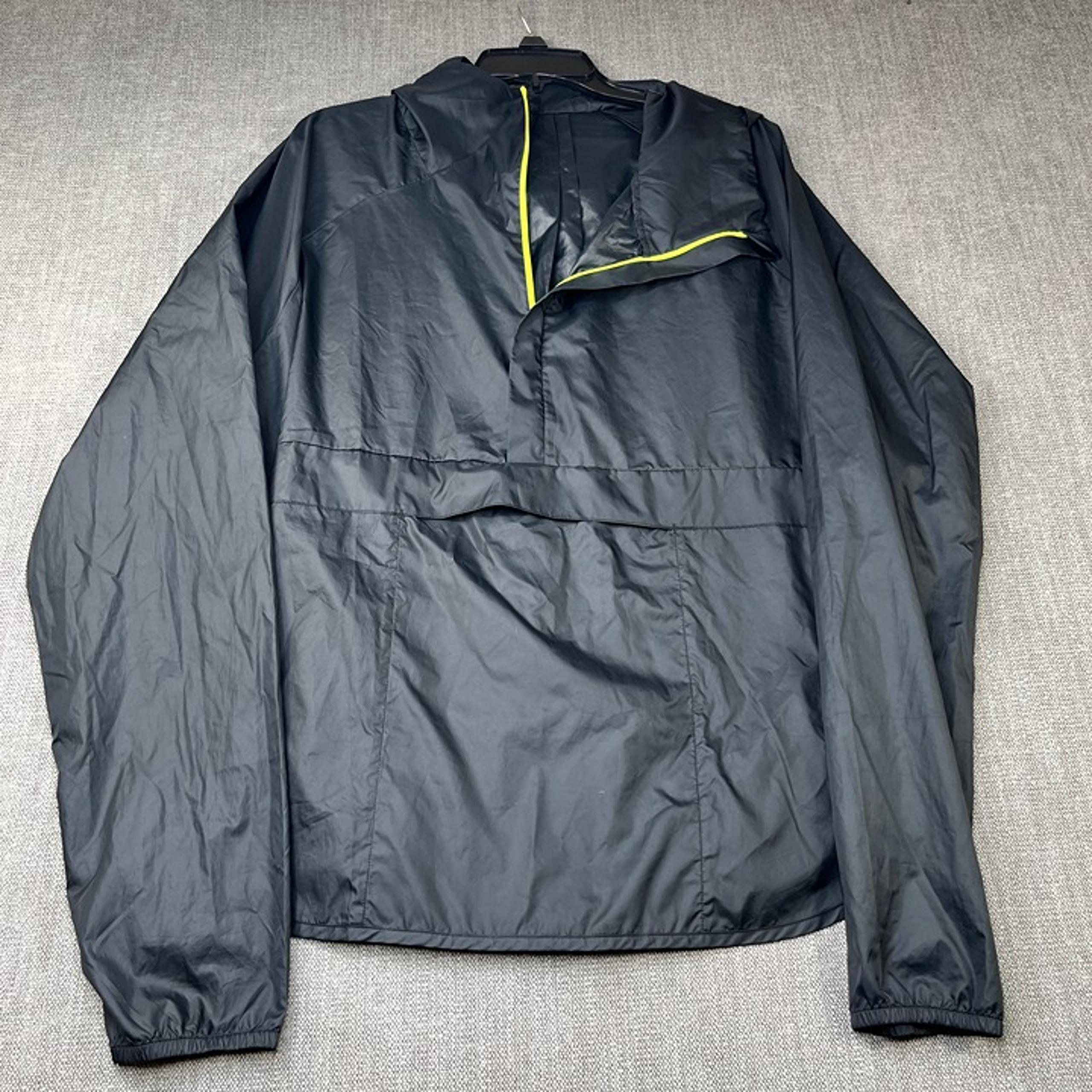 Mens L Black Half Zip Windbreaker Rain Resistant Running Pullover Jacket - Brooks