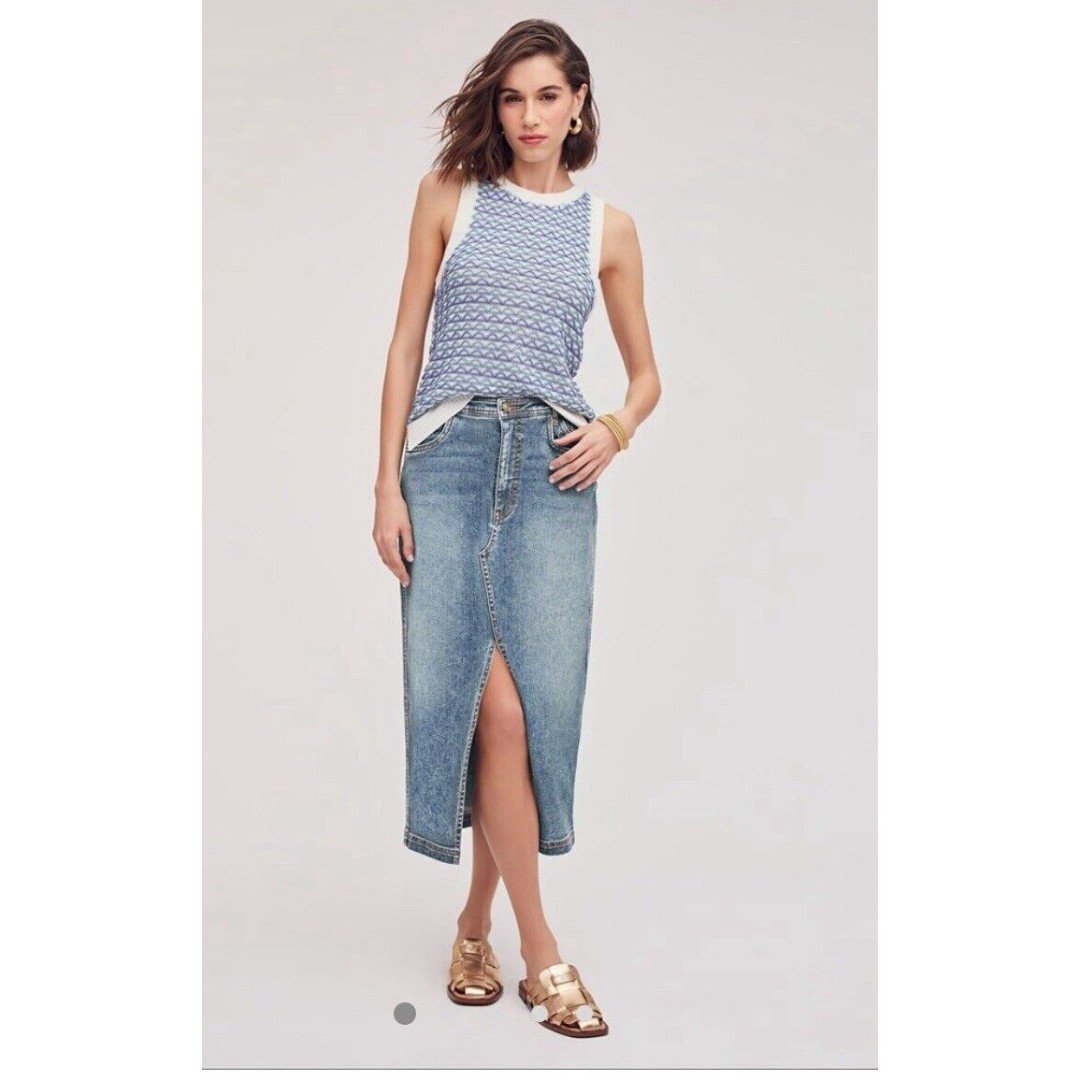 Sam Edelman KORI HIGH RISE MIDI SKIRT Size 28. Jean Skirt, Fall, Split Front,