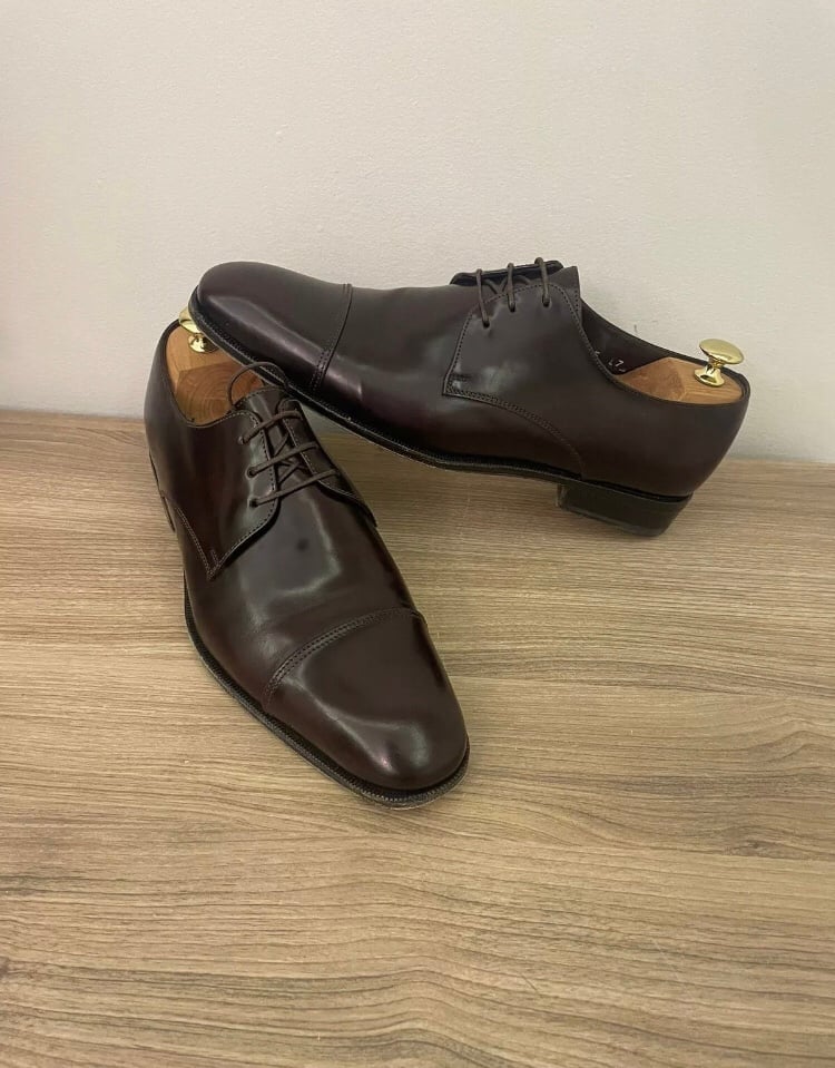 Salvatore Ferragamo Cap Toe Lace Up Derby/Oxford Brown Leather Men's Shoes 7 D