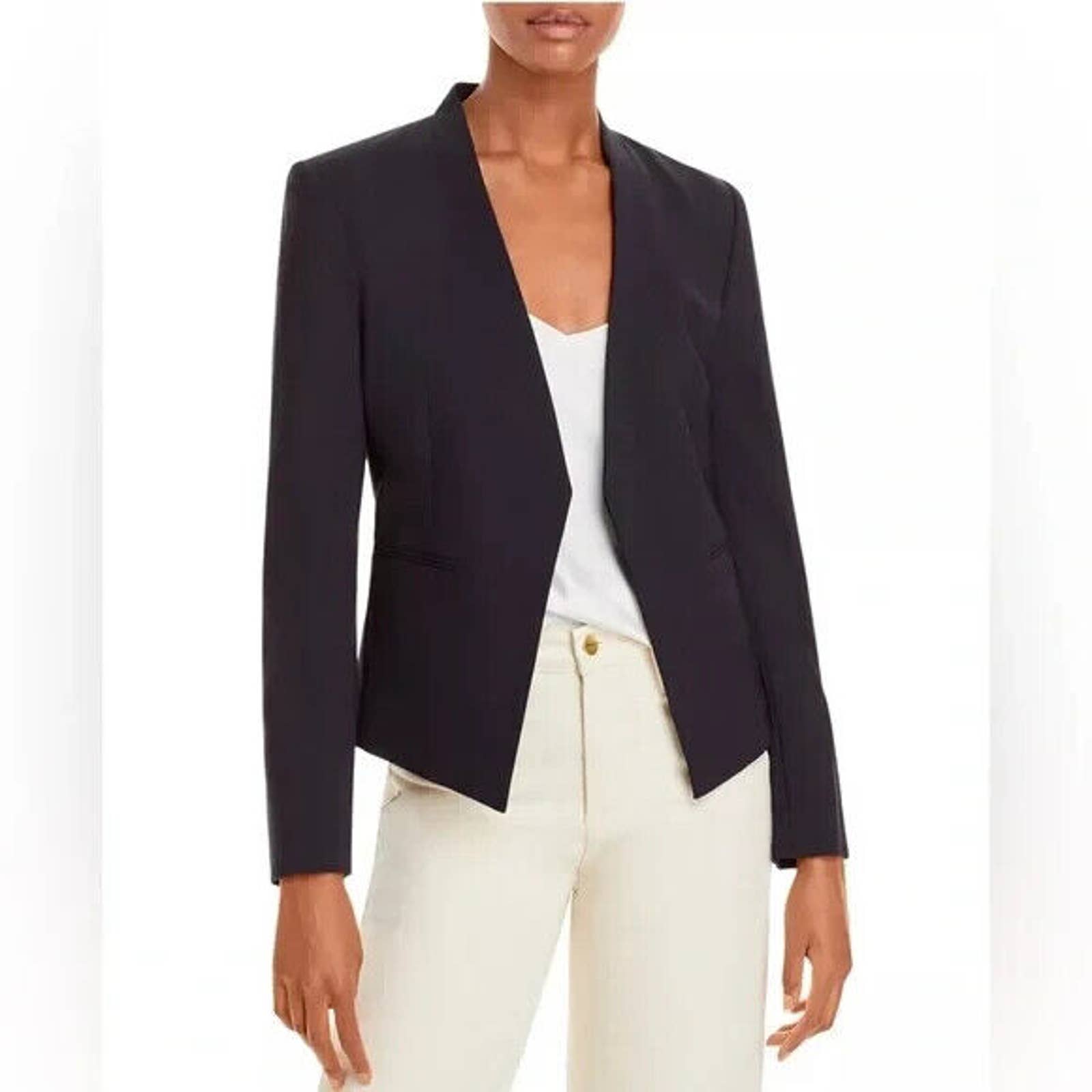 Theory Lanai Sevona Classic Wool Jacket Blazer Black Long Sleeve Open Front 0 XS