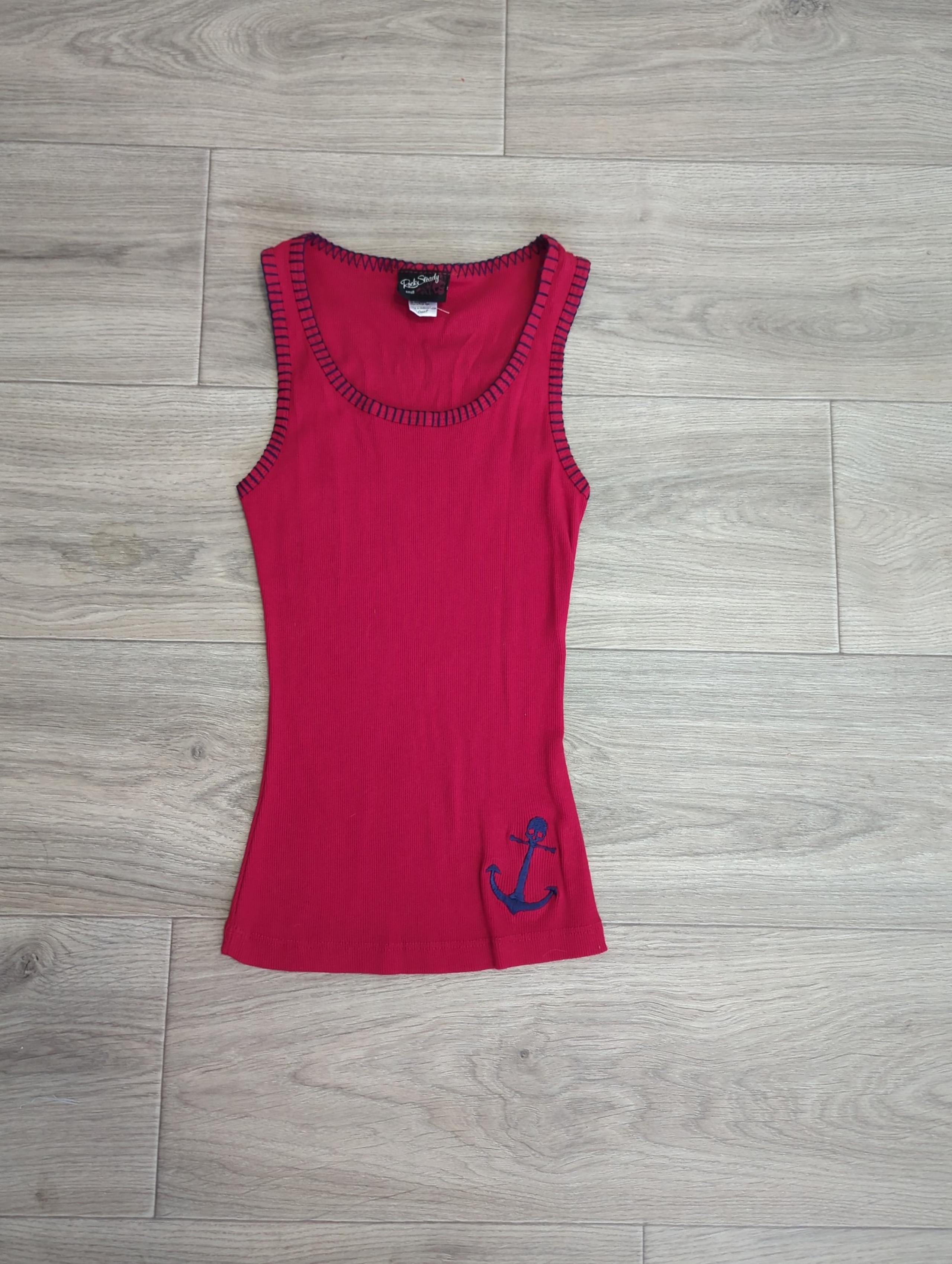 Red Embroidered Tank Top