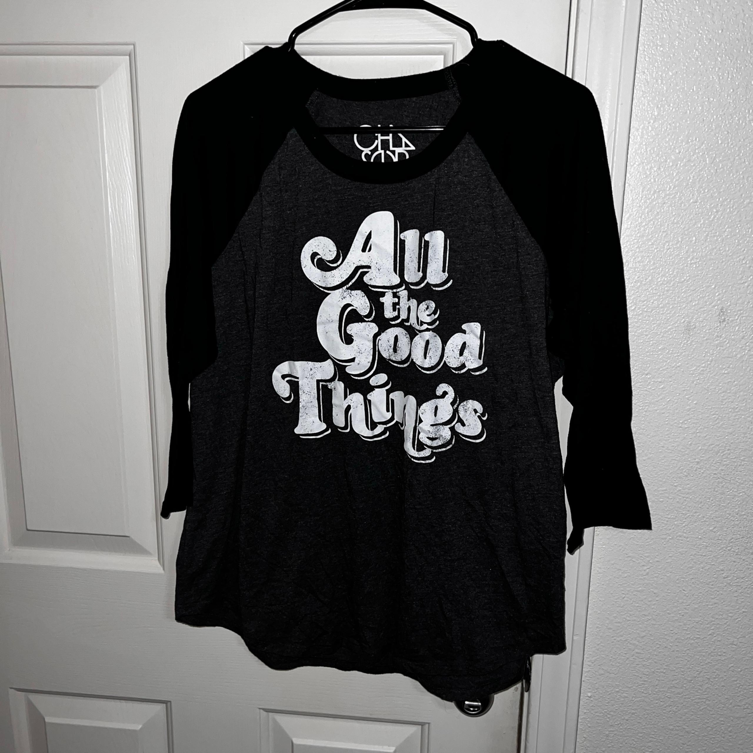 Chaser Womens XL  Basebell T-Shirt Black Charcoal Gray All the Good Things