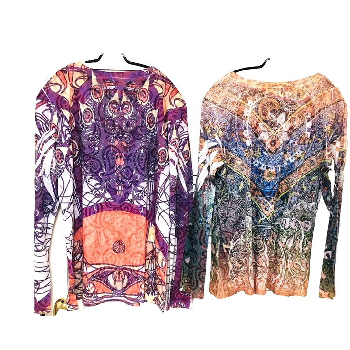 LOT OF 2 Laura Ashley Tunic Top Women L Abstract Lightweight Purple Blue Beige