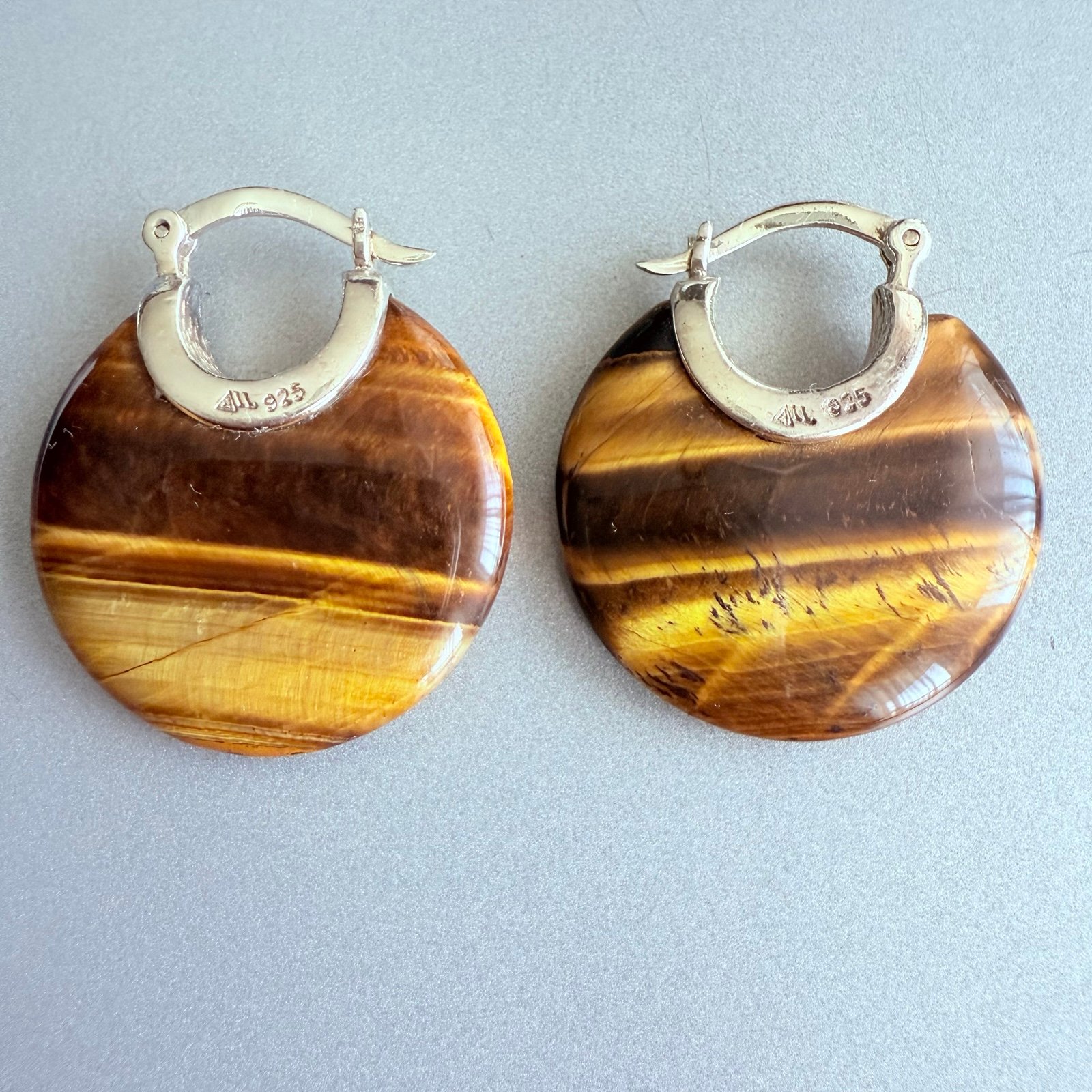 Tiger’s Eye Sterling Silver “ALL” Designer Round Hoop Earrings