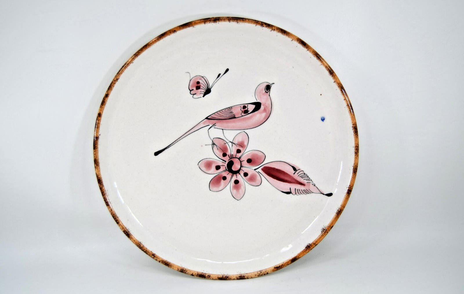 Mexico Bird Paloma Folk Art Pottery Dinner Chop Plate Pink Palomar Tonala VTG