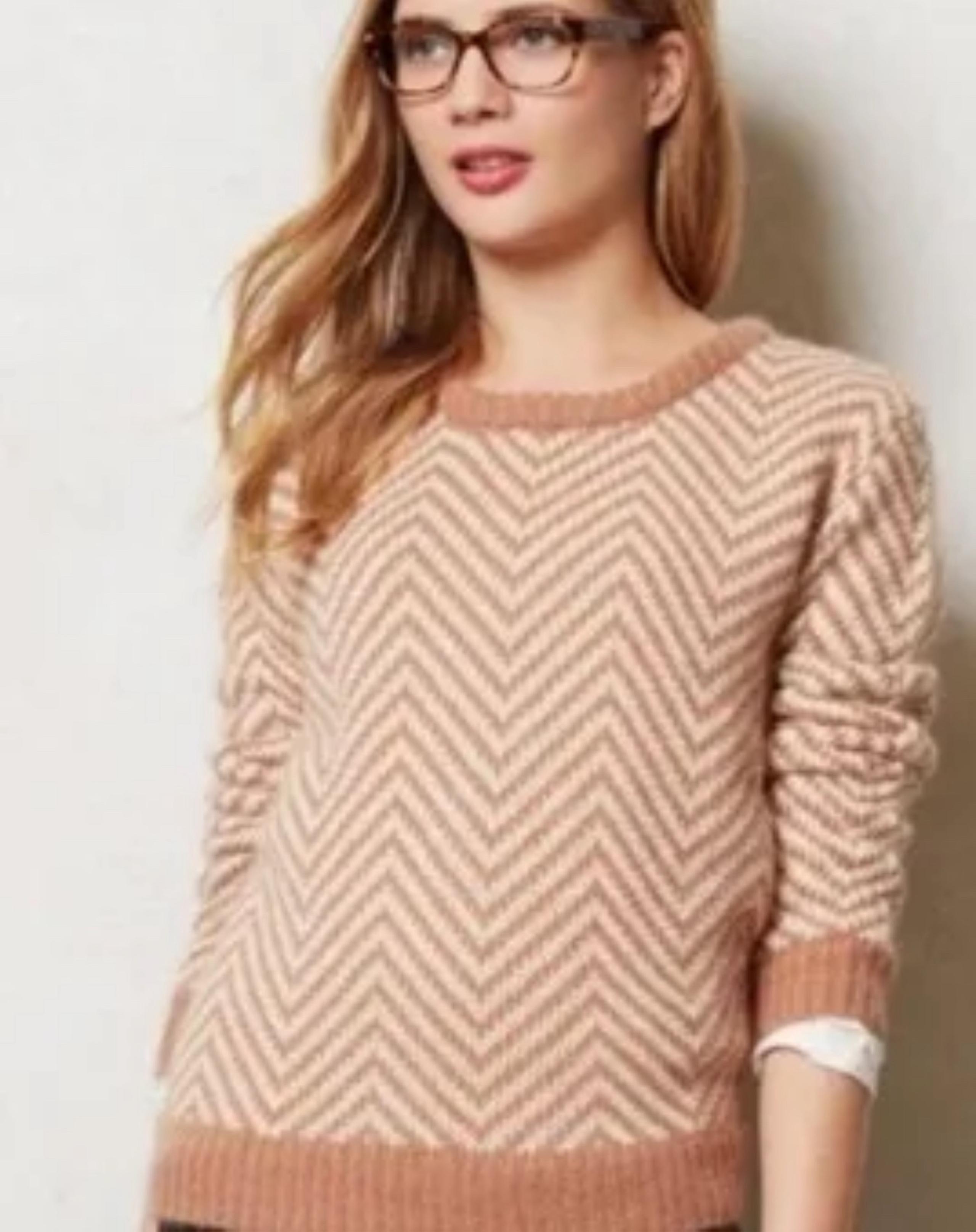 Ganni Zig Zag Sweater Candy Floss Brown Womens SzXS Wool Angora Blend F7
