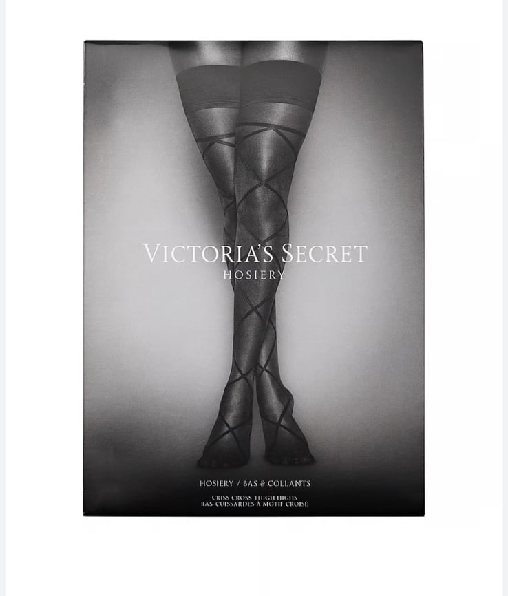 Victoria's Secret Very Sexy Black Lace-Up Illusion Thigh-Highs Sheer Stocking