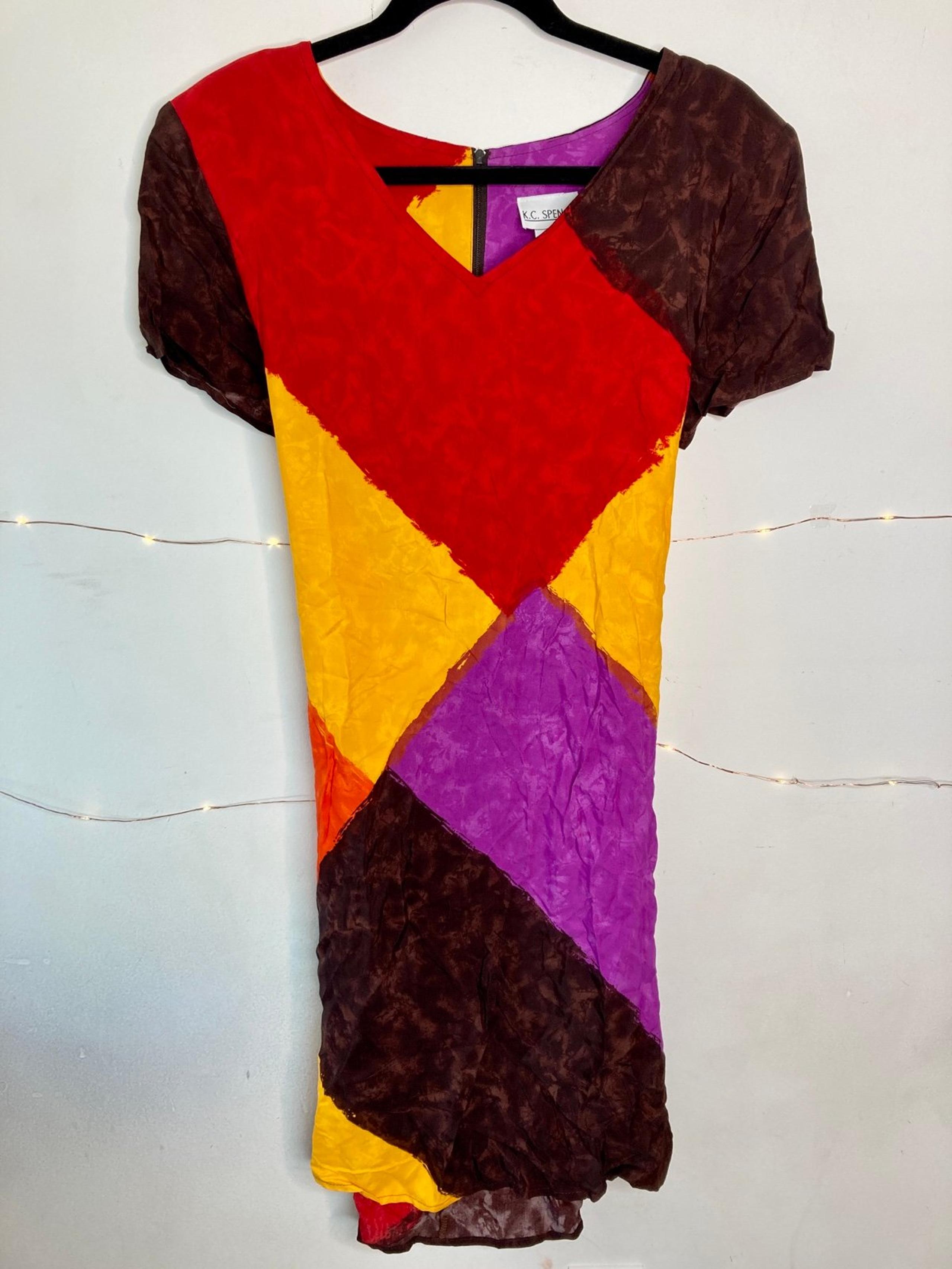 vintage 80s K.C. Spencer bright color block dress