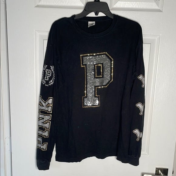 Victoria’s Secret PINK bling sequin gold puppy long sleeve T-shirt