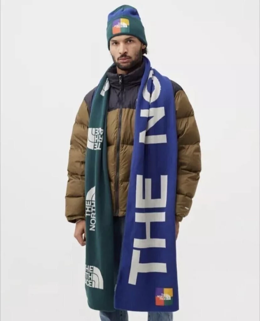 The North Face Color Block Scarf TNF Blue / Green OS Logo 96” x 12” - NEW